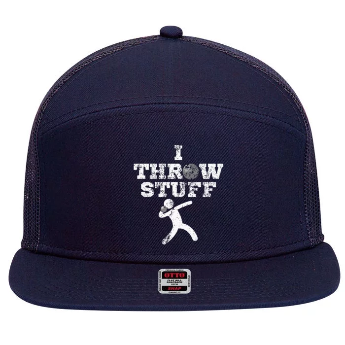 Classic Aged I Throw Stuff Shot Put Athlete Throwing 7 Panel Mesh Trucker Snapback Hat