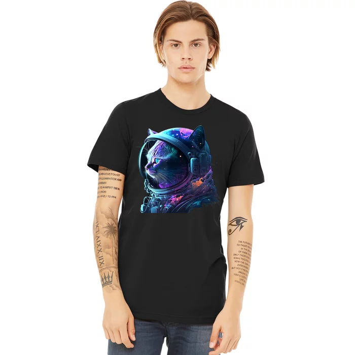 Cat Astronaut In Space Suit And Helmet In The Cosmos Funny Premium T-Shirt