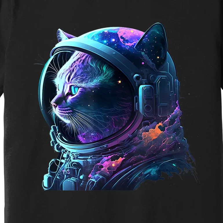 Cat Astronaut In Space Suit And Helmet In The Cosmos Funny Premium T-Shirt