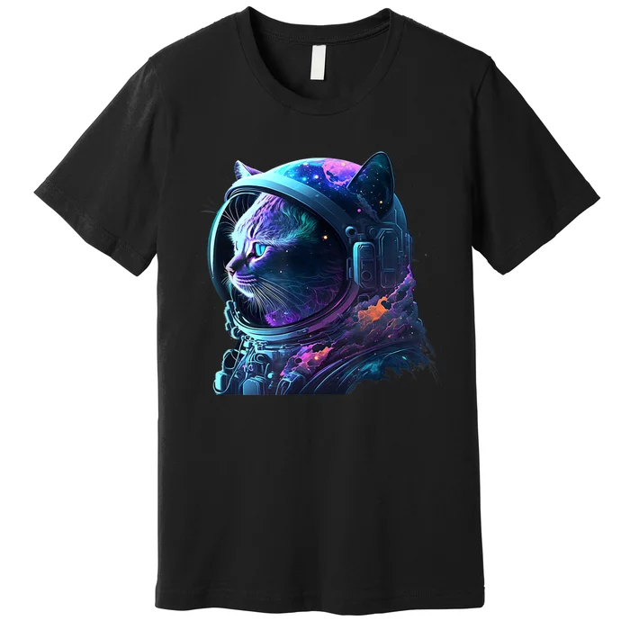 Cat Astronaut In Space Suit And Helmet In The Cosmos Funny Premium T-Shirt