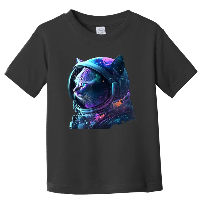 Cat Astronaut In Space Suit And Helmet In The Cosmos Funny Toddler T-Shirt