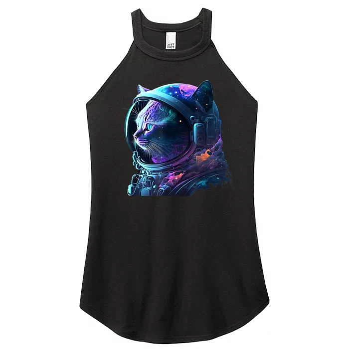 Cat Astronaut In Space Suit And Helmet In The Cosmos Funny Women’s Perfect Tri Rocker Tank