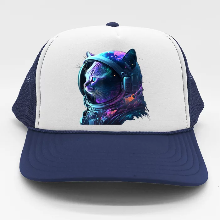 Cat Astronaut In Space Suit And Helmet In The Cosmos Funny Trucker Hat