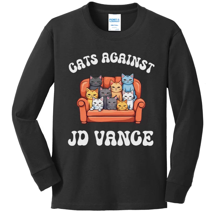 Cats Against Jd Vance Childless Cat Lady Couch Liberal Vote Kids Long Sleeve Shirt