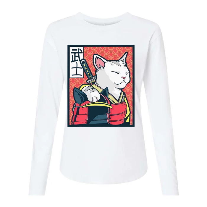 Catzilla Ancient Japanese Cat Art Vintage Ninja Cat Womens Cotton Relaxed Long Sleeve T-Shirt