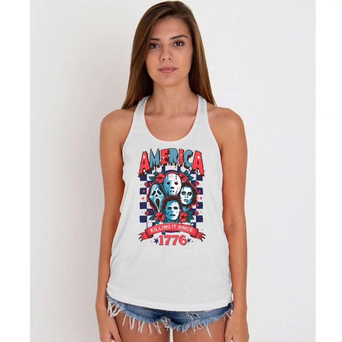 Checkered America Killing It Since 1776 Women's Knotted Racerback Tank