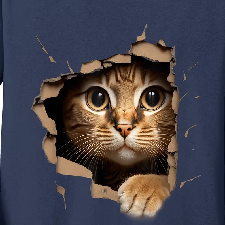 Cat Art Kitten Torn Cloth Cute Cat Owner Funny Cat Kids Long Sleeve Shirt