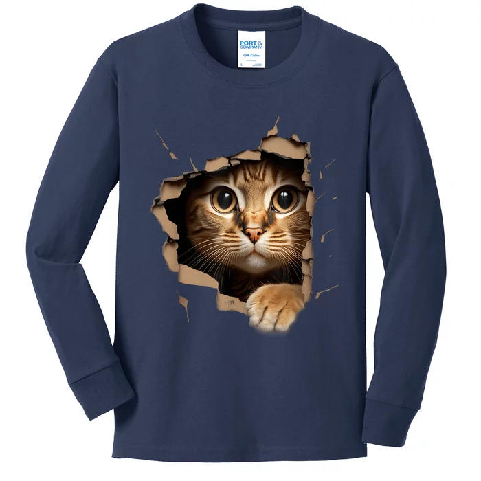 Cat Art Kitten Torn Cloth Cute Cat Owner Funny Cat Kids Long Sleeve Shirt