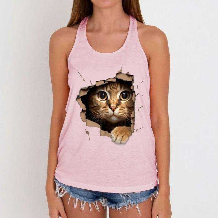 Cat Art Kitten Torn Cloth Cute Cat Owner Funny Cat Women's Knotted Racerback Tank