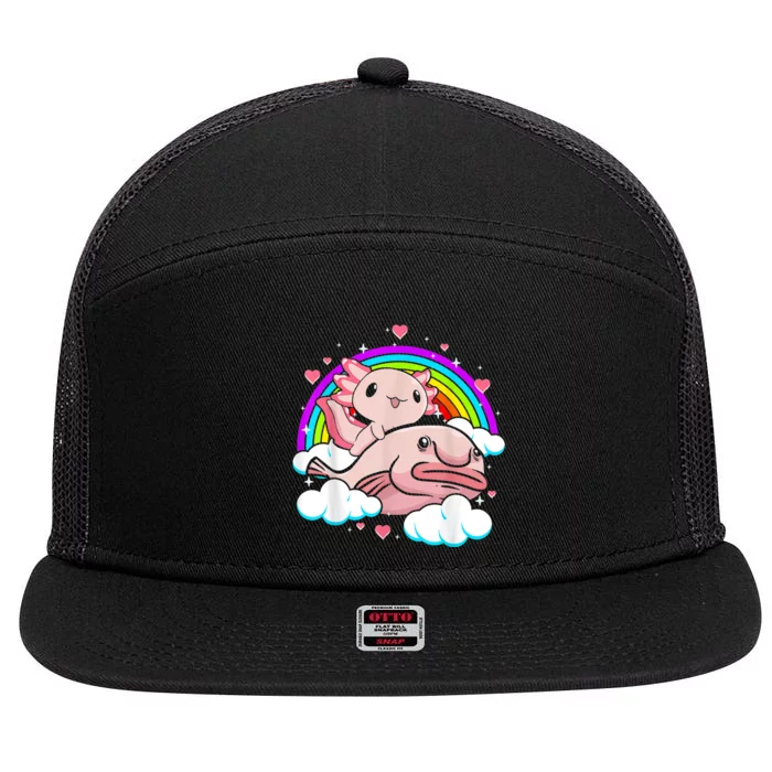 Cute Axolotl Kawaii  Rainbow Blobfish Axolotl Funny Gift 7 Panel Mesh Trucker Snapback Hat