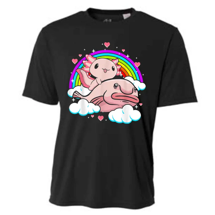 Cute Axolotl Kawaii  Rainbow Blobfish Axolotl Funny Gift Cooling Performance Crew T-Shirt