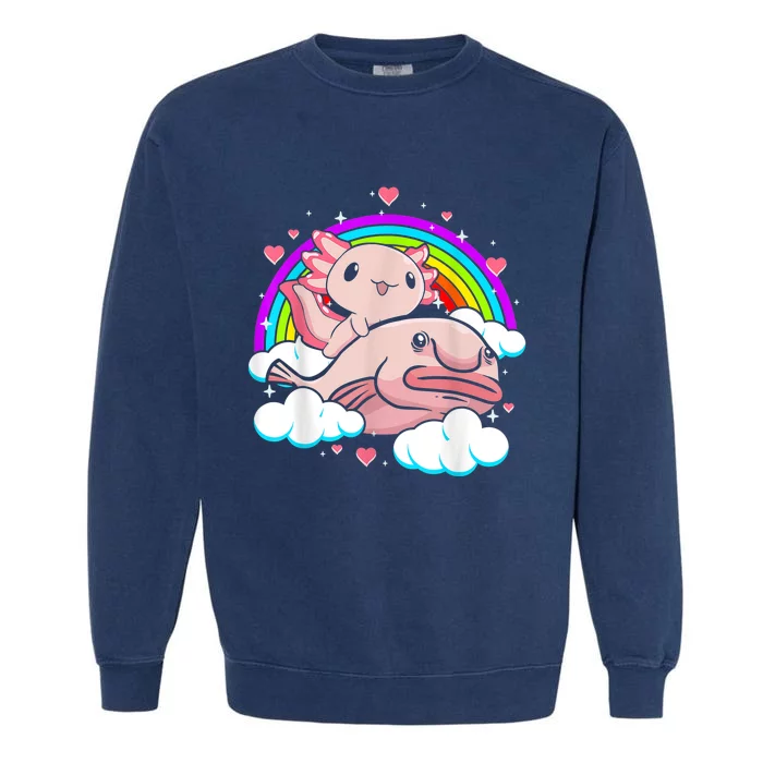 Cute Axolotl Kawaii  Rainbow Blobfish Axolotl Funny Gift Garment-Dyed Sweatshirt