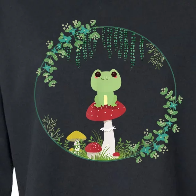 Cottagecore Aesthetic Kawaii Frog Goblincore Cute Mushroom Cropped Pullover Crew