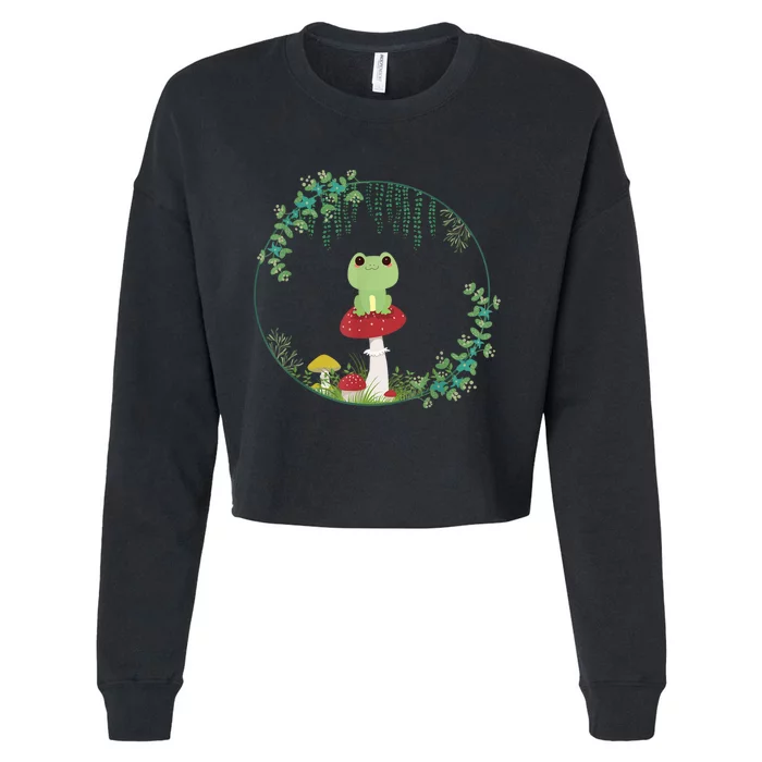 Cottagecore Aesthetic Kawaii Frog Goblincore Cute Mushroom Cropped Pullover Crew