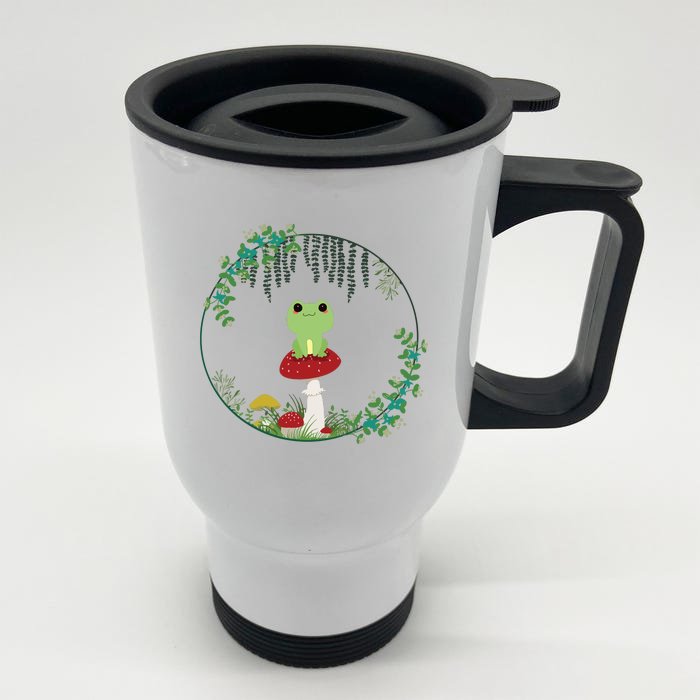 Cottagecore Aesthetic Kawaii Frog Goblincore Cute Mushroom Front & Back Stainless Steel Travel Mug