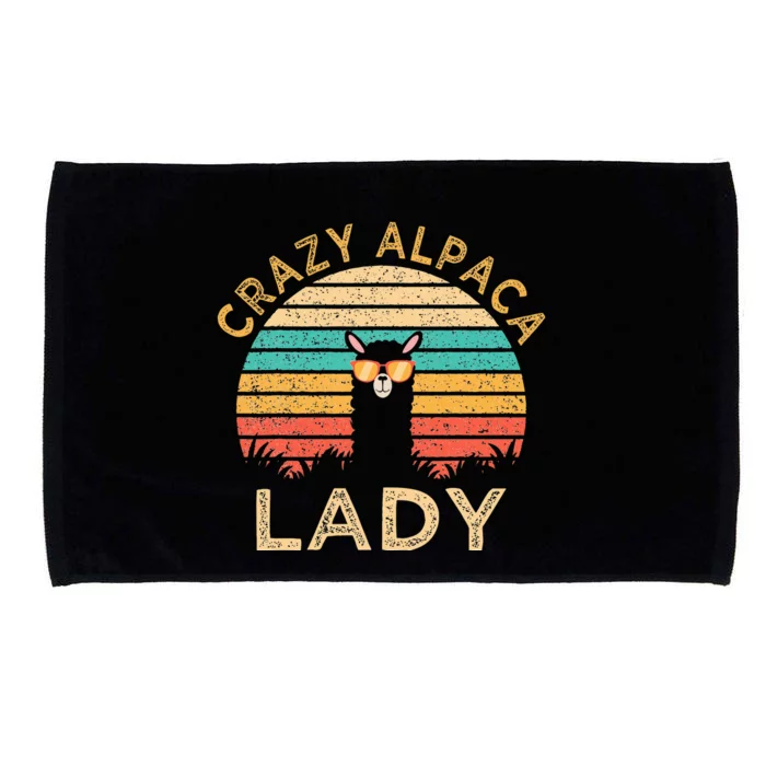 Crazy Alpaca Lady Funny Alpaca Wearing Sunglasses Farmer Microfiber Hand Towel