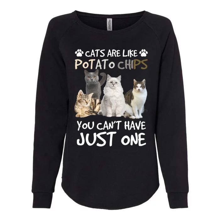 Cats Are Like Potato Chips You Can Not Have Just One Funny Cool Gift Womens California Wash Sweatshirt