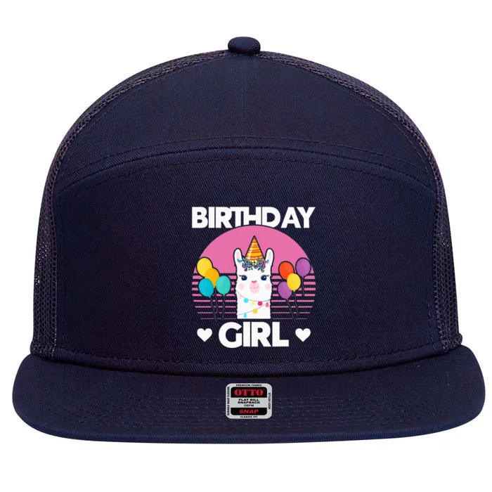 Cute Alpaca Llama Birthday Party 7 Panel Mesh Trucker Snapback Hat