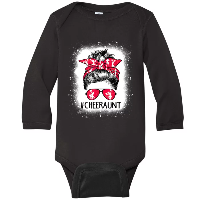 Cheer Aunt Life Messy Bun Cheerleader Bleached Mothers Day Baby Long Sleeve Bodysuit