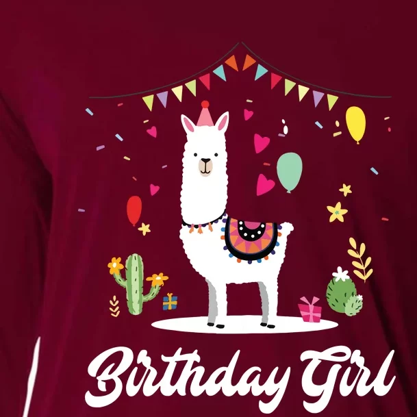 Cute Alpaca Llama Cactus Girl Birthday Party Animal Gift Cooling Performance Long Sleeve Crew