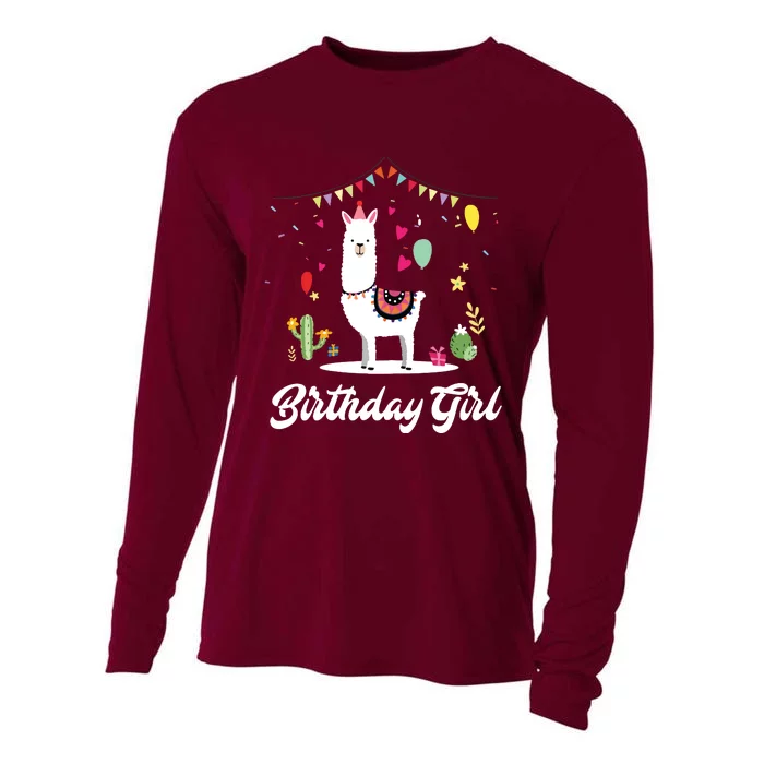 Cute Alpaca Llama Cactus Girl Birthday Party Animal Gift Cooling Performance Long Sleeve Crew