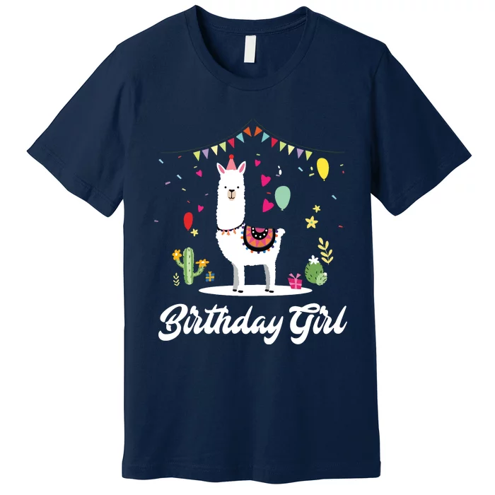 Cute Alpaca Llama Cactus Girl Birthday Party Animal Gift Premium T-Shirt