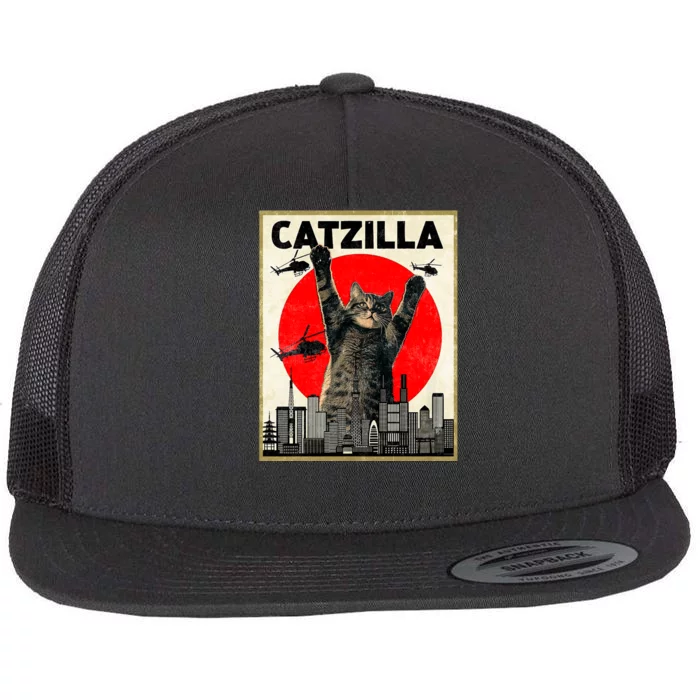 Catzilla Anime Lover Kawaii Animals Japanese Style Movies Flat Bill Trucker Hat