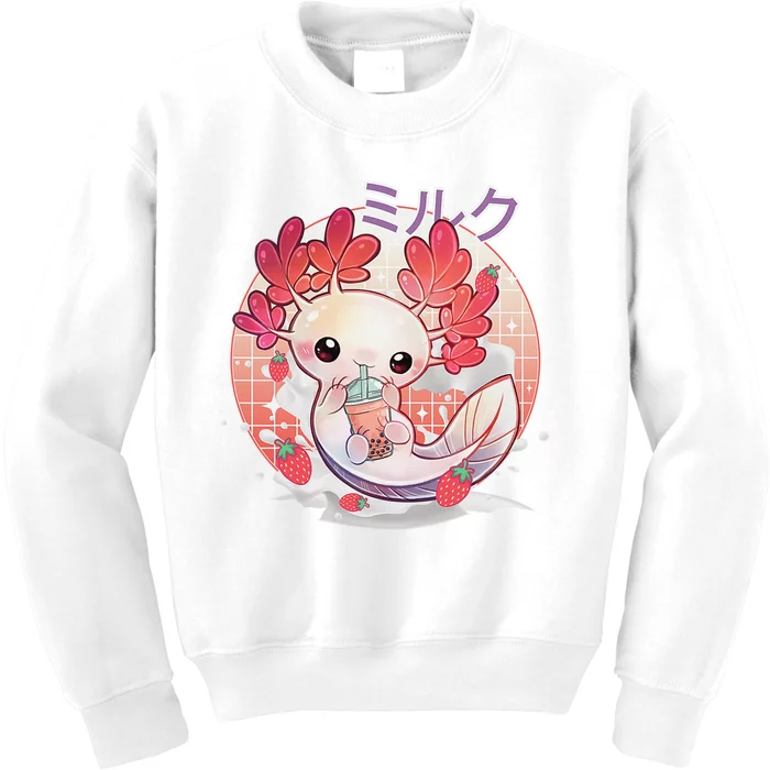 Cute Axolotl Lover Bobalotl Boba Kawaii Anime Japanese Manga Kids Sweatshirt