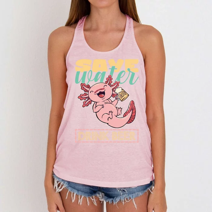 Cute Axolotl Lover Funny Animal Quote Save Water Beer Gift Women's Knotted Racerback Tank