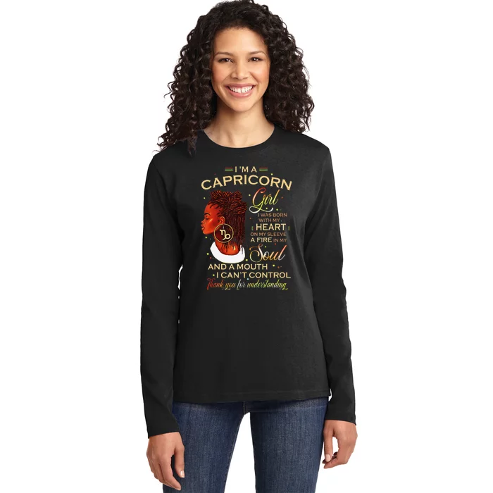 Capricorn Afro Locs Zodiac Signs Birthday Gift Ladies Long Sleeve Shirt