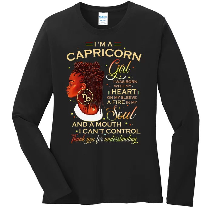 Capricorn Afro Locs Zodiac Signs Birthday Gift Ladies Long Sleeve Shirt