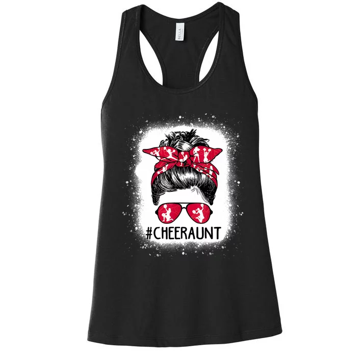 Cheer Aunt Life Messy Bun Cheerleader Bleached Mothers Day Women's Racerback Tank