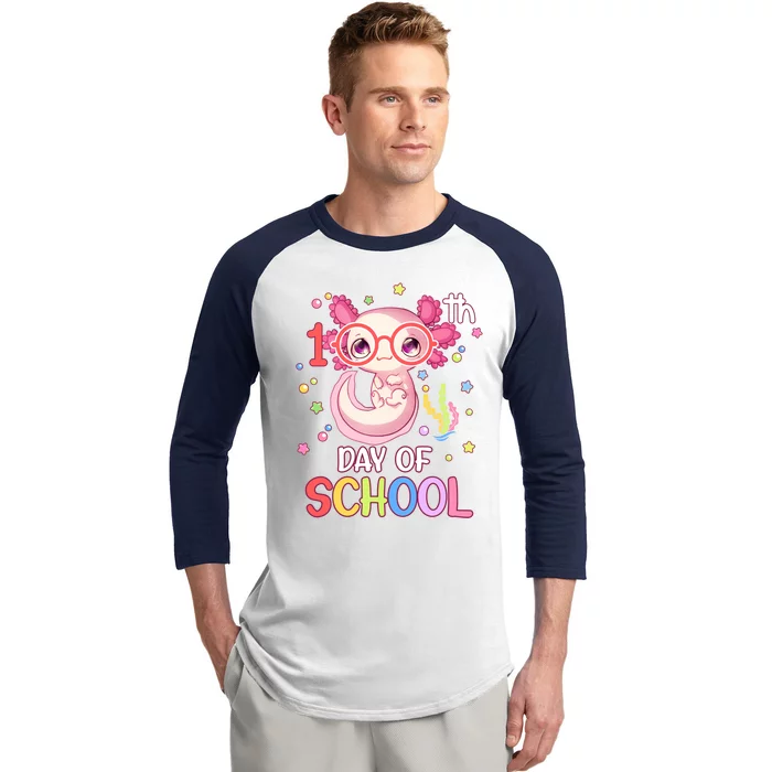 Cute Axolotl Lover 100 Days Of School Teacher And Student Gift Baseball Sleeve Shirt