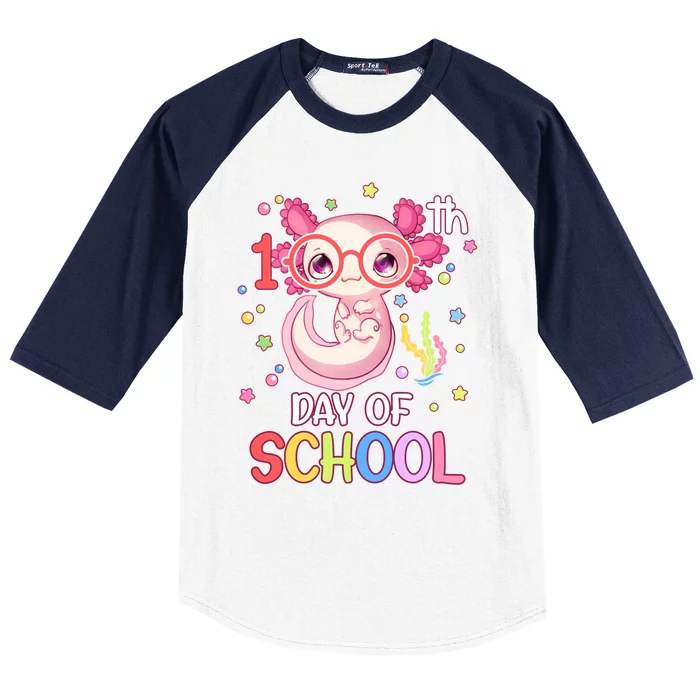 Cute Axolotl Lover 100 Days Of School Teacher And Student Gift Baseball Sleeve Shirt