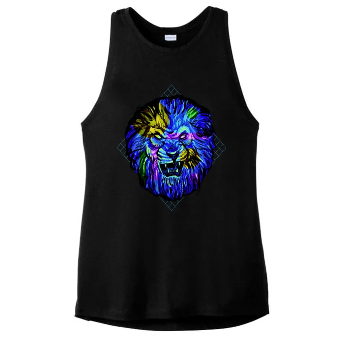 Colorful Angry Lion Ladies Tri-Blend Wicking Tank