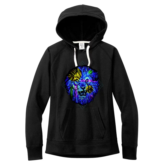 Colorful Angry Lion Women's Fleece Hoodie