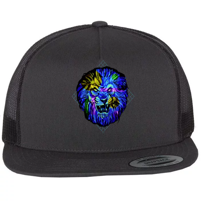 Colorful Angry Lion Flat Bill Trucker Hat