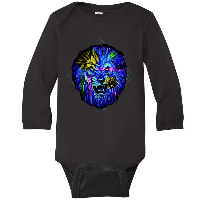 Colorful Angry Lion Baby Long Sleeve Bodysuit