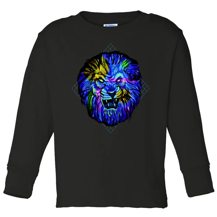 Colorful Angry Lion Toddler Long Sleeve Shirt