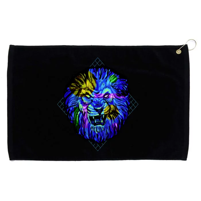 Colorful Angry Lion Grommeted Golf Towel