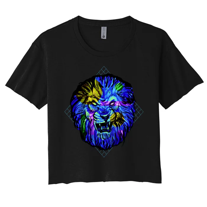 Colorful Angry Lion Women's Crop Top Tee