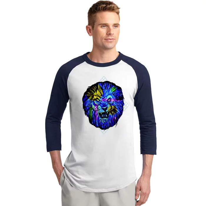 Colorful Angry Lion Baseball Sleeve Shirt