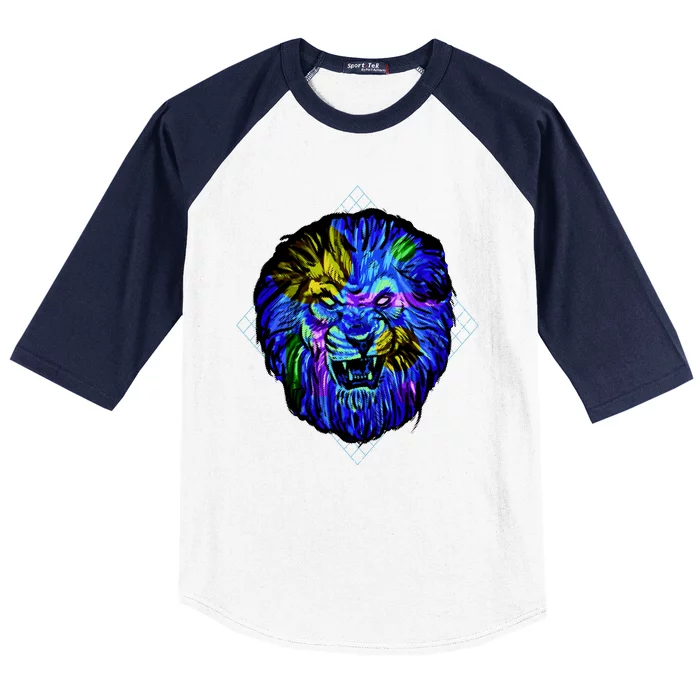 Colorful Angry Lion Baseball Sleeve Shirt