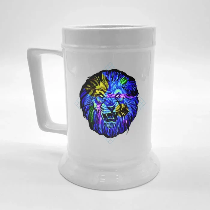 Colorful Angry Lion Front & Back Beer Stein