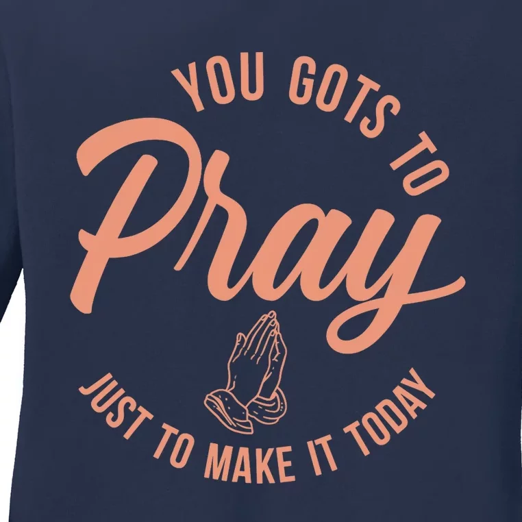 Concrete And Luxury Gots To Pray Crimson Bliss Ladies Long Sleeve Shirt