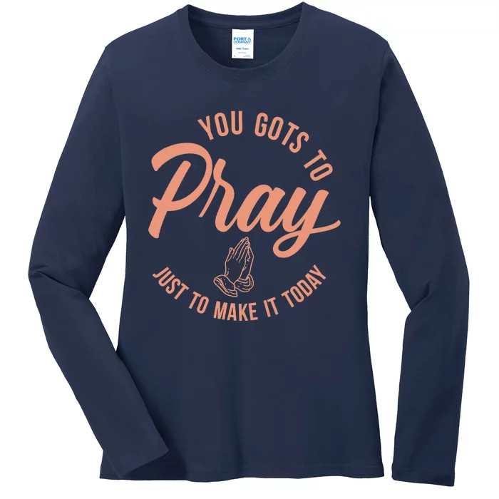 Concrete And Luxury Gots To Pray Crimson Bliss Ladies Long Sleeve Shirt