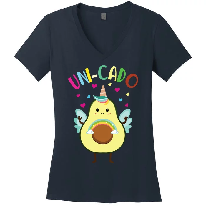 Cute Avocado Little Girl Unicorn Birthday Women's V-Neck T-Shirt