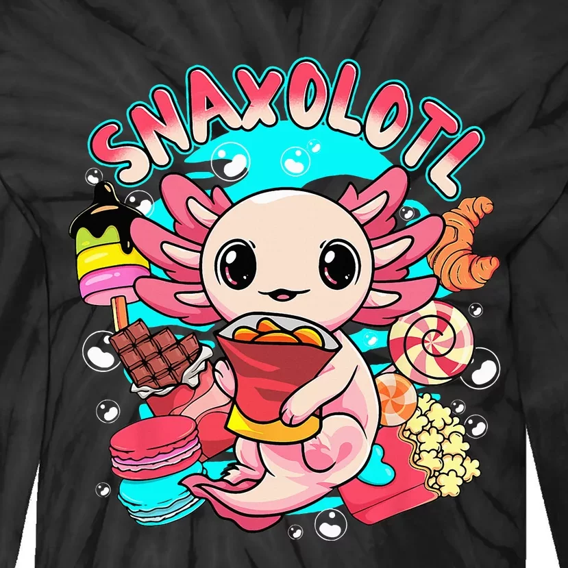 Cute Axolotl Lover Snaxolotl Food Sweets Tie-Dye Long Sleeve Shirt