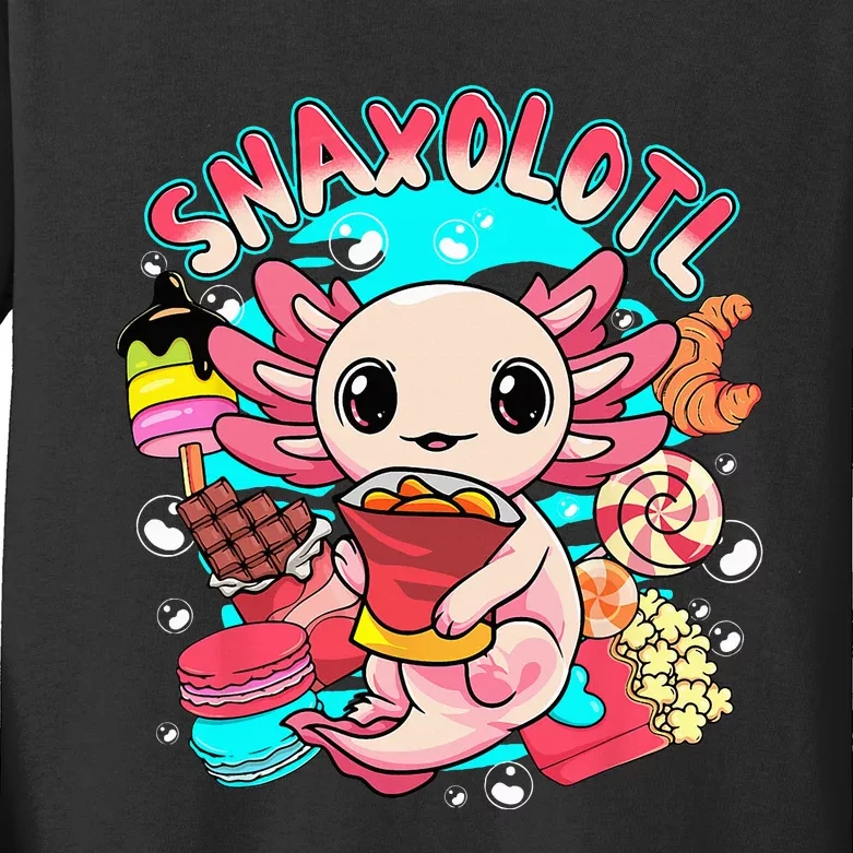 Cute Axolotl Lover Snaxolotl Food Sweets Kids Long Sleeve Shirt