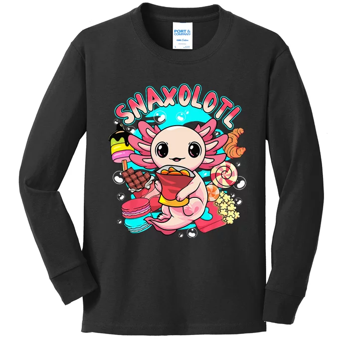 Cute Axolotl Lover Snaxolotl Food Sweets Kids Long Sleeve Shirt